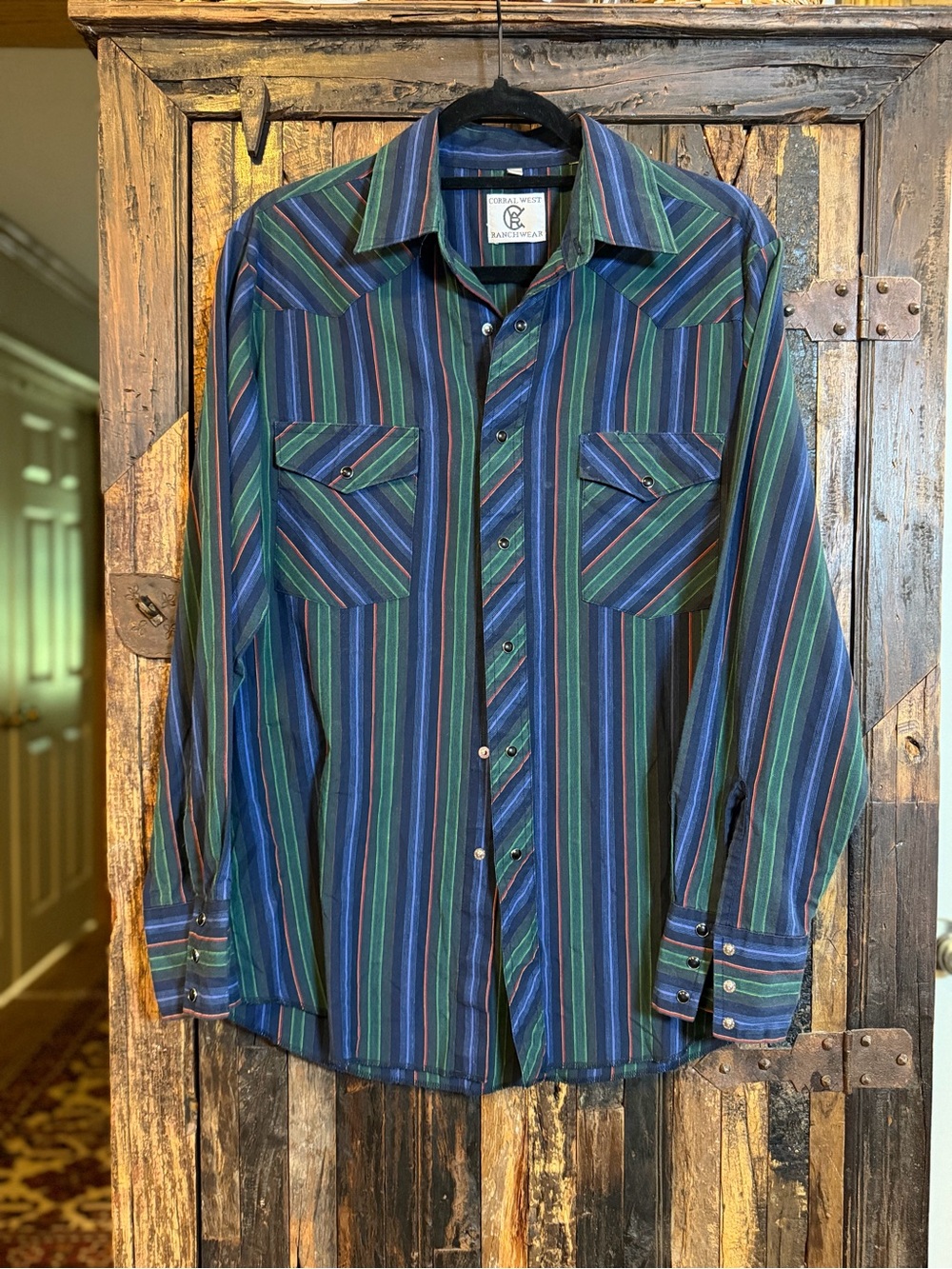 Corral West Ranchwear Men’s M Western Shirt Pearl Snap Striped Long Sleeve Cowbo